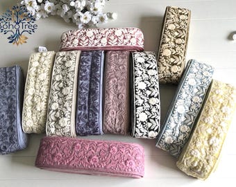 Geborduurde rand van saristof, gebloemde sari-rand, Indiaas textiel