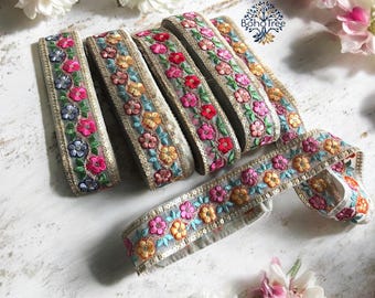 Embroidered Floral Organza Lace Trim - Indian Sari Border