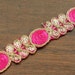 1 Yard Pink Fabric Trim-Designer Sari Fabric Trim-Embroidered Purple Fabric Trim-Crazy Quilt Trim-Belly Dance Outfit Trim By The Yard