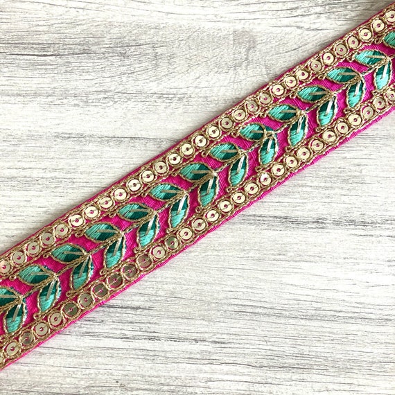 Indian Lace Trim by the Yard, Embroidered Ribbon Sari Fabric Trim