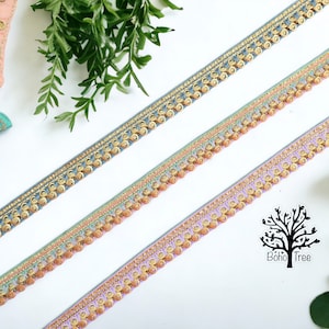 Acabamento em tecido trançado estreito indiano - Renda indiana - Acabamento para pulso de ioga - Borda de sari - Tecido de colcha de arte - Decoração de feriado - Papel de embrulho para presente