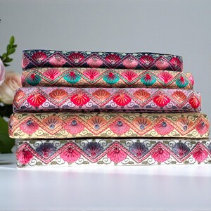 Embroidered Silk Sari Ribbon Trim - Bohemian Fabric Border for Diy crafts , wedding dress, boho skirts, fusion jackets image 13