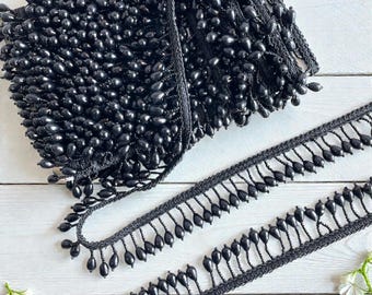 Black Fringe Tassels Trim-1 Inch Silk Sari BorderGypsy Trim for DIY Crafts-Clothing-Jackets