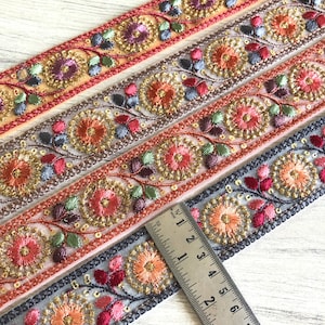 Floral Net Fabric Trim-Multi Colour Embroidered Sari Border-Silk Sari Fabric-Dupattas,Quilt Silk Ribbon-Indian Fabric-Table Runner-Lehengas image 2