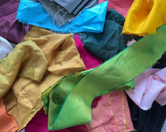 Pure Silk Fabric remnants, sari silk scraps, Saree Assorted 100% Silk Scraps for textile art, Boho Junk Journal,
