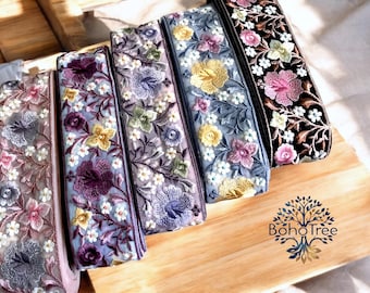 Floral Embroidered Net Fabric Trim, Indian Sari Border