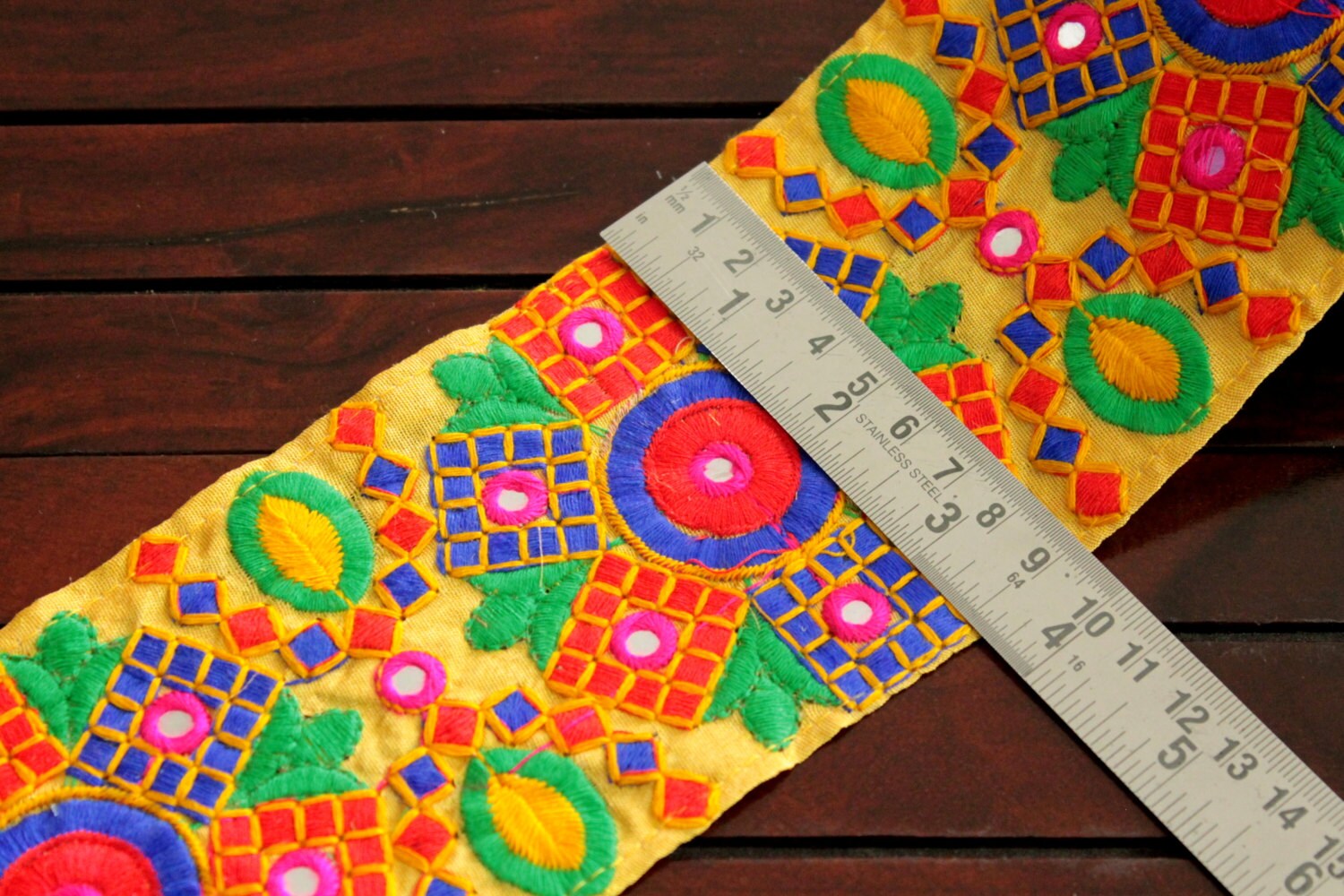 1 Yard Yellow Fabric Trimmulticolor Embroidered Floral Etsy