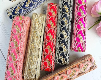 Embroidered Zari Lace Trim | Gold Ethnic Border Ribbon | Indian Bridal Saree Dupatta Trim | Decorative Sewing Lace | DIY Craft-Festive Decor