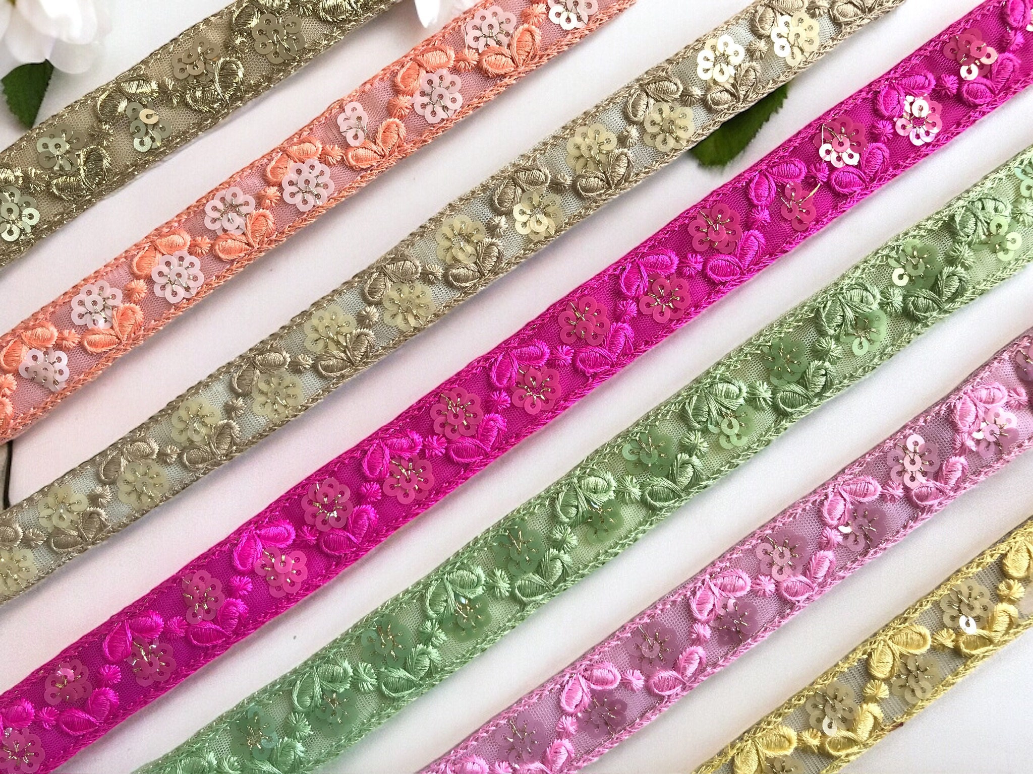 Embroidered Indian Trim By The Yard Indian Fabric Trim Sari Border Craft Ribbon Sari Fabric Trimming Sewing Tape, Costume trim Silk Ribbons