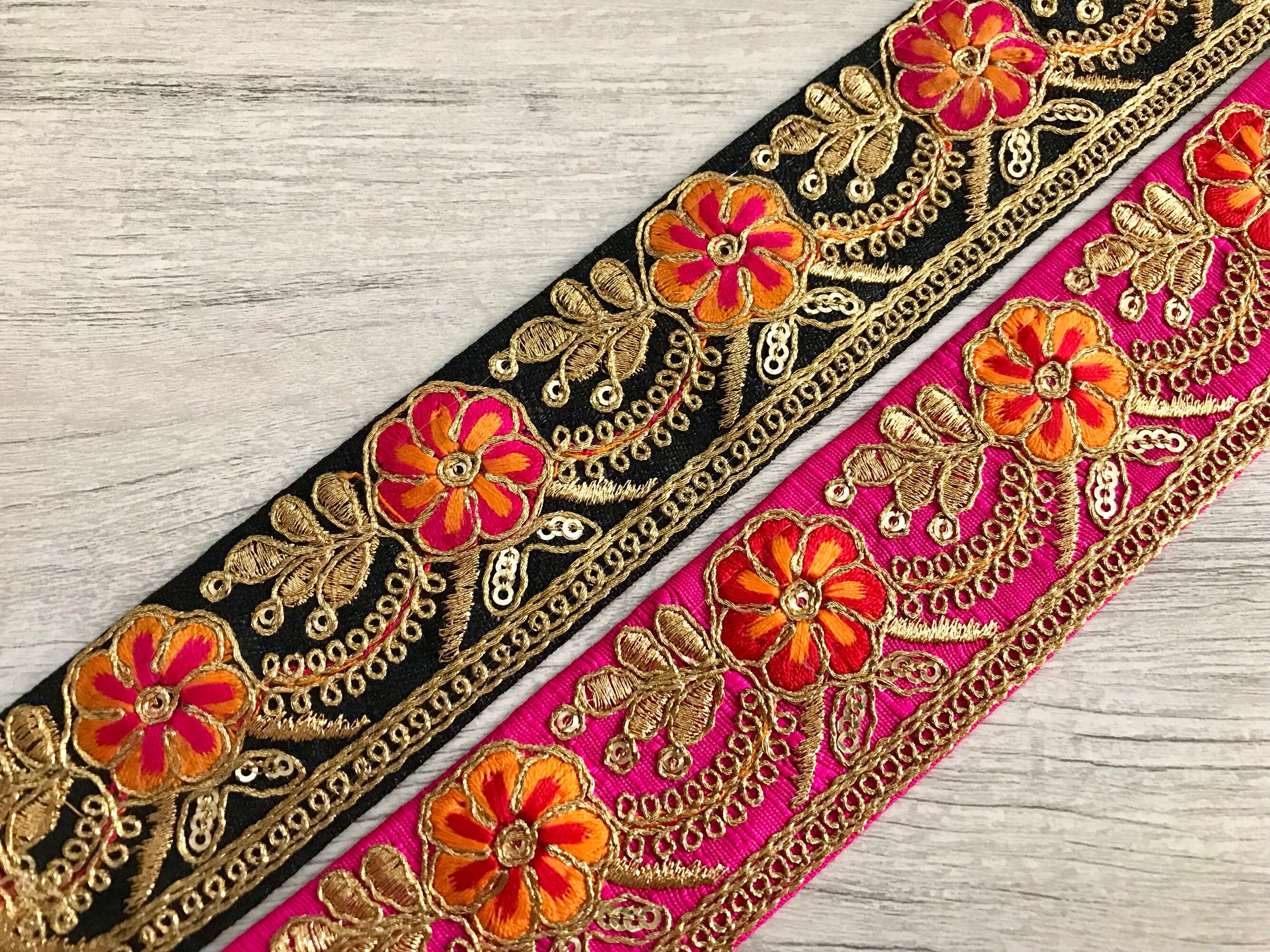 Floral Fabric Trim-Multi Colour Embroidered Sari Border-Silk | Etsy