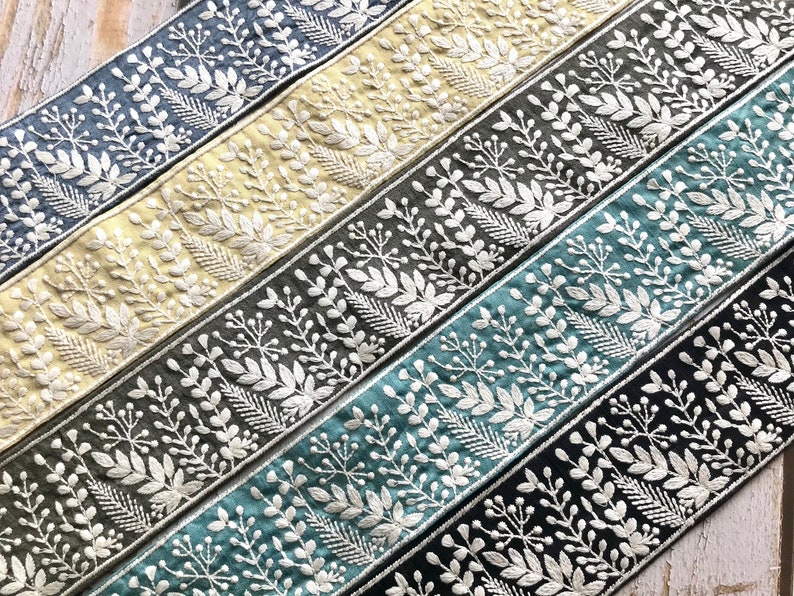 Silk Fabric Trim-Multi Colour Embroidered Sari Border-Silk Sari Fabric-Dupattas,Quilt Silk Ribbon-Indian Fabric-Table Runner-Lehengas image 2