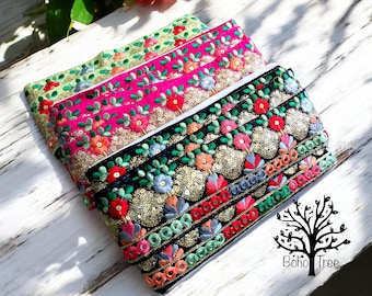 Saree-rand Indiase kantversiering op maat gesneden - geborduurde rand Sari-stofversiering - kunstquiltstofversiering Sari-rand zijden lint