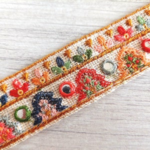Multicolor bordado Burlap yute Fabric Trim-Art Quilt Table Runner, Sari Ribbon Border-Silk Sari Fabric-India Fabric Trim cut to talla
