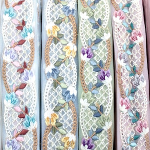 Net Fabric Saree Border Indian Lace Trim cortado a medida, Sari Fabric Trim-Table Runner-Art Quilt fabric trim Sari Border Silk Fabric