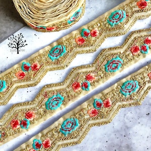Tela de organza, ribete de encaje indio cortado a medida, cinta bordada Sari tela Trim-Table Runner-Art Quilt ribete de tela