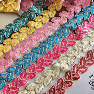 Indian Lace Trim By The Yard, embroidered Ribbon Sari Fabric Trim-Table Runner-Art Quilt fabric trim-Silk Sari Border Trim-Silk Fabric Trim image 10