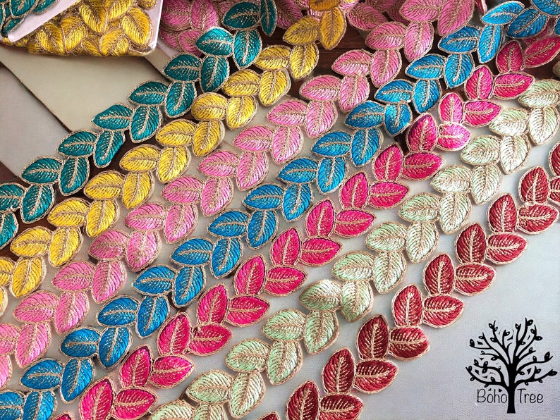 Indian Lace Trim By The Yard, embroidered Ribbon Sari Fabric Trim-Table Runner-Art Quilt fabric trim-Silk Sari Border Trim-Silk Fabric Trim image 10