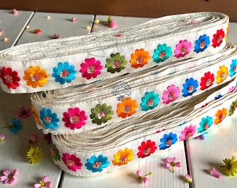 Saree Border Indian Lace Trim By The Yard-1 Inch Embroidered Ribbon Sari Fabric Trim-Table Runner-Art Quilt  Trim