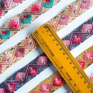 Embroidered Silk Sari Ribbon Trim - Bohemian Fabric Border for Diy crafts , wedding dress, boho skirts, fusion jackets image 4