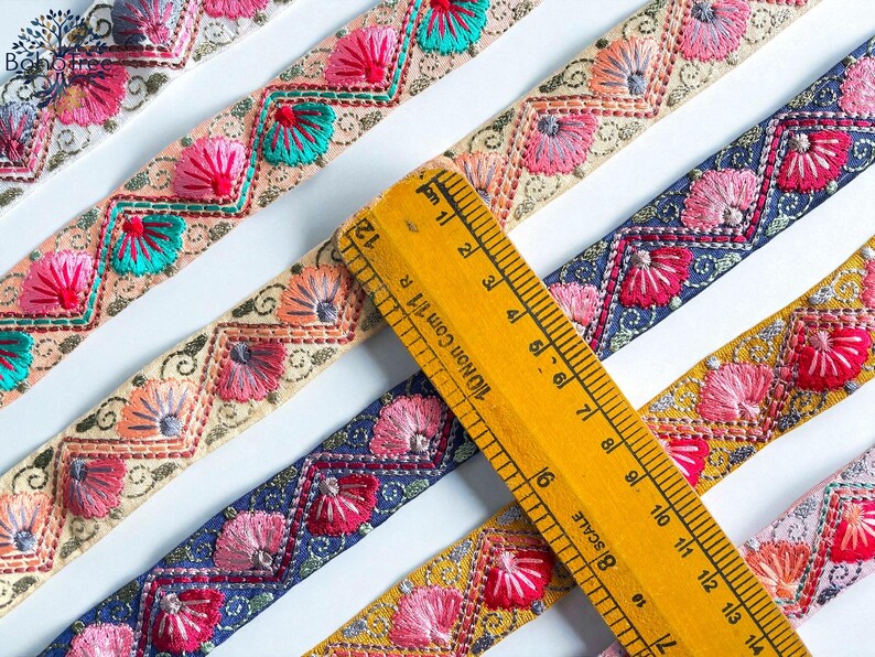 Embroidered Silk Sari Ribbon Trim - Bohemian Fabric Border for Diy crafts , wedding dress, boho skirts, fusion jackets image 4