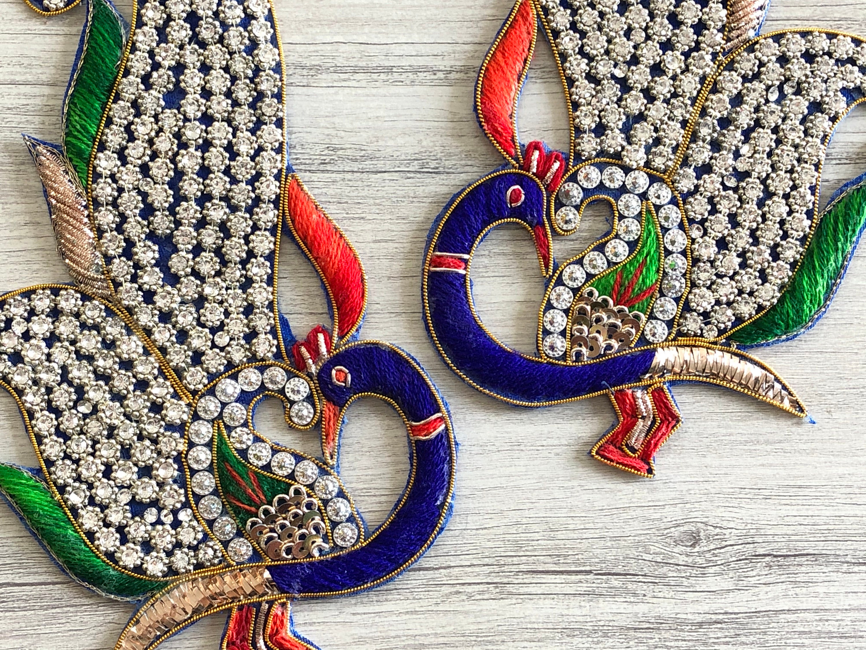 Pair of Beautiful Peacock Fabric AppliqueMulticolored Etsy