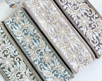 Raw Silk Embroidered Fabric Trim-Multi Colour Embroidered Saree Border trim for Dupattas-Embroidered Fabric Lace-Table Runner-Lehengas