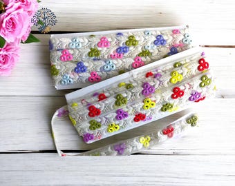 Embroidered Net Fabric Lace – Colorful Sari Ribbon Trim