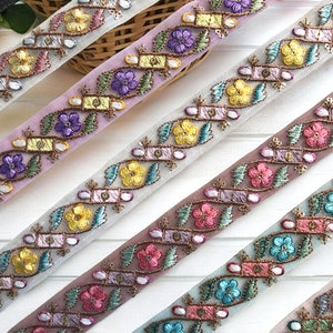 Net Fabric Saree Border Indian Lace Trim cortado a medida, Sari Fabric Trim-Table Runner-Art Quilt fabric trim Sari Border Silk Fabric