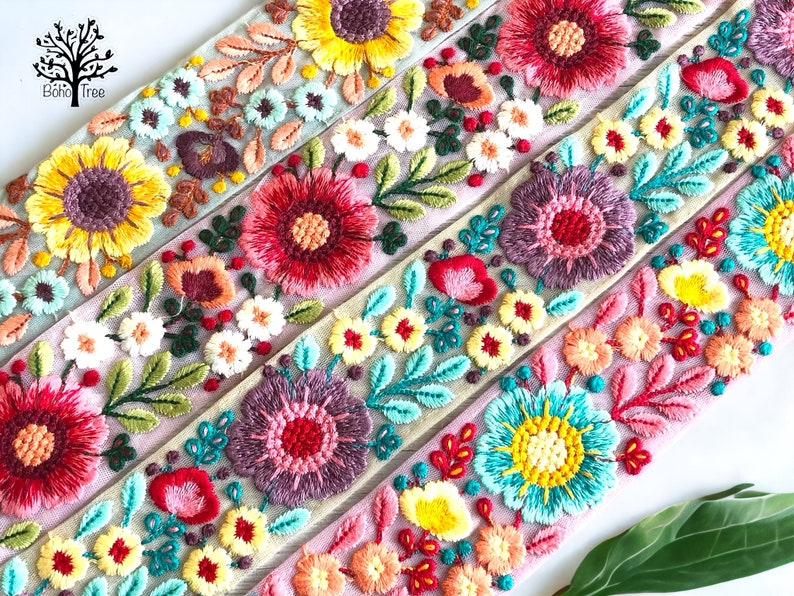 Netto stof Saree Border Indian Lace Trim op maat gesneden, Sari Fabric Trim-Table Runner-Art Quilt stof trim Sari Border Silk Fabric afbeelding 1