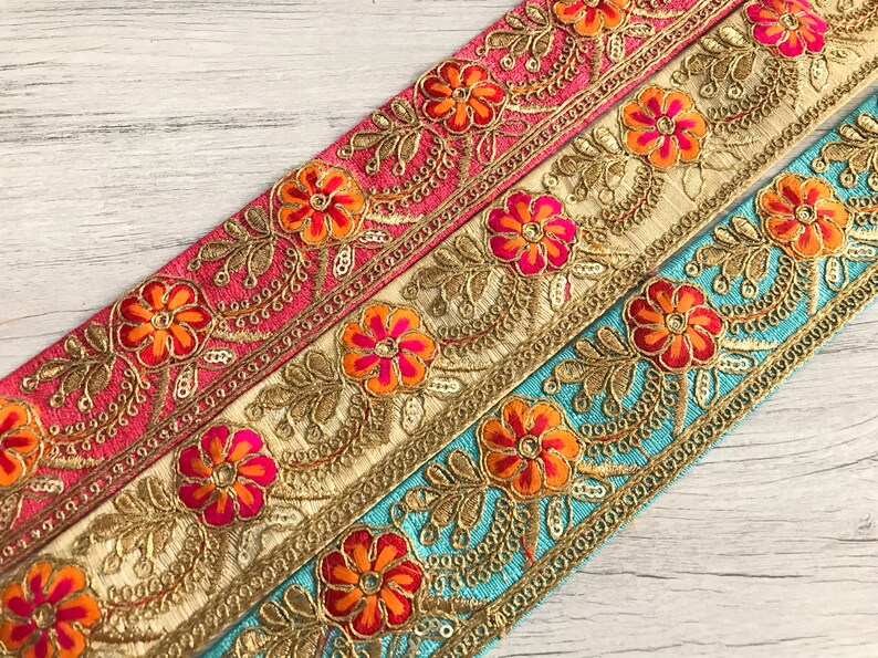 Floral Fabric Trim-multi Colour Embroidered Sari Border-silk | Etsy