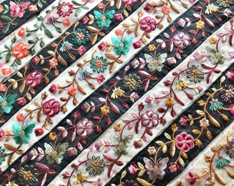 Organza Fabric Ribbon, Sari Fabric Trim, Embroidered Saree Border Trim, Art Quilt, India Fabric Trim By The Yard, Table Runner, Lehenga