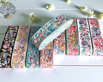 Floral Embroidered Raw Silk Trim - Saree Border, Dupatta Embellishment