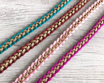 Indian Trim Narrow Braided Fabric Trim-Indian Lace-Yoga Wrist Wrap Trim-Sari Border-Art Quilt Fabric-Holiday Decoration Gift Wrap