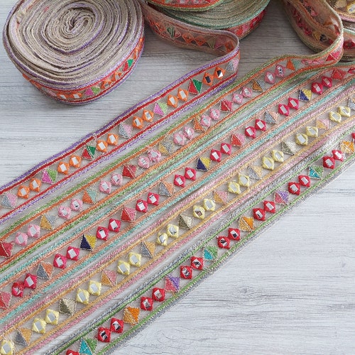 Beige Silk Fabric Trim-multi Colour Embroidered Sari - Etsy