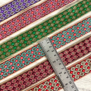 Indian Lace Trim By The Yard, embroidered Ribbon Sari Fabric Trim-Table Runner-Art Quilt fabric trim-Silk Sari Border Trim-Silk Fabric Trim