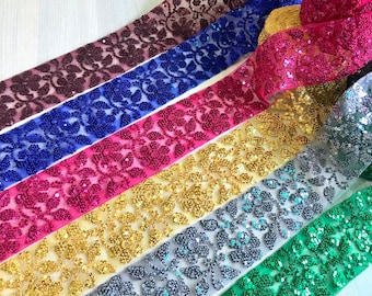Floral Net Fabric Trim-Multi Color Geborduurde Sari Border-Zijde Sari Stof-Dupattas, Quilt Zijden Lint-Indische Stof-Tafelloper-Lehenga's