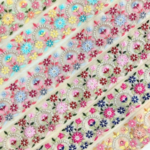 Net Fabric Saree Border Indian Lace Trim By The Yard, Sari Fabric Trim-Table Runner-Art Quilt fabric trim Sari Border Silk Fabric