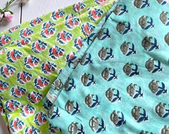 Half Yard-Hand Block Printed Cotton Fabric - Indian Floral Design, Light Weight Quilt Fabric