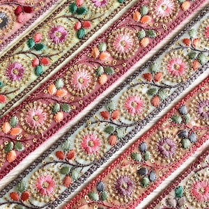 Floral Net Fabric Trim-Multi Colour Embroidered Sari Border-Silk Sari Fabric-Dupattas,Quilt Silk Ribbon-Indian Fabric-Table Runner-Lehengas image 1
