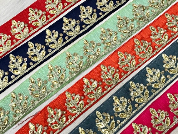 Embroidered Indian Trim by the Yard Indian Fabric Trim Sari Border Craft  Ribbon Sari Fabric Trimming Sewing Tape, Costume Trim Silk Ribbons 