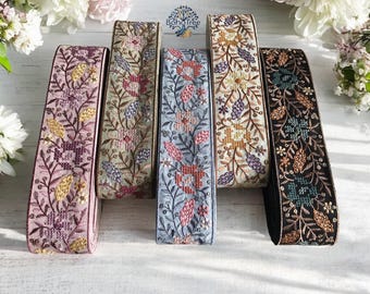 Embroidered Sari Fabric Trim, Floral Indian Border, Silk Ribbon