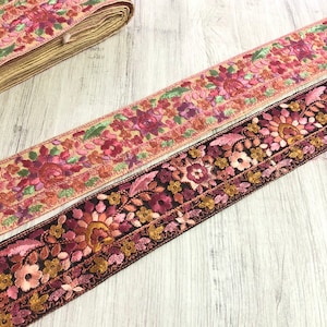 1 werf bloemendessin stoffen rand, geborduurde designerversiering - sari-rand Saree-rand Zijde stofbekleding - gekke quiltstof rand op maat gesneden