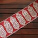 1 yard-Red & Silver Jacquard Ribbon-Sari Fabric Trim-Table Runner, Art Quilt fabric trim-Designer Silk Saree Border Trim-Brocade Fabric Trim