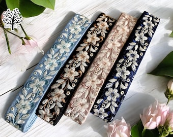 Sari Fabric Trim-Multi Colour Embroidered Saree Border for Dupattas, Art Quilt Ribbon, boho junk journals, Indian Fabric-Table Runner