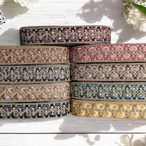 Tissu net bordure sari bordure en dentelle indienne par mètre, bordure en tissu sari-chemin de table-couette artistique bordure en tissu sari bordure en soie