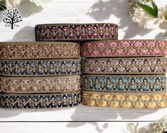 Net Fabric Saree Border Indian Lace Trim By The Yard, Sari Fabric Trim-Table Runner-Art Quilt fabric trim Sari Border Silk Fabric