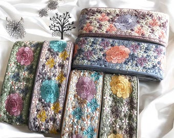 Net Fabric Embroidered Indian Lace Trim By The Yard, embroidered Ribbon Sari Fabric Trim-Table Runner-Sari Border Silk Fabric