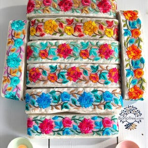 Embroidered Organza Fabric Lace-2 Inch Floral Sari Border for Lahnga, Wedding Dress,Boho Skirt, Journals