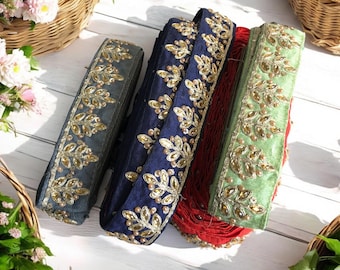 Haftowana indyjska lamówka do sari, wstążka z motywem kwiatowym, bordiura do kostiumów