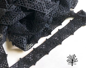 Cotton Lace-Vintage Style Lace Trim By The Yard-Cotton Guipure Lace Trimming-Crochet Lace-Black Choker Lace-Black Fabric Trim